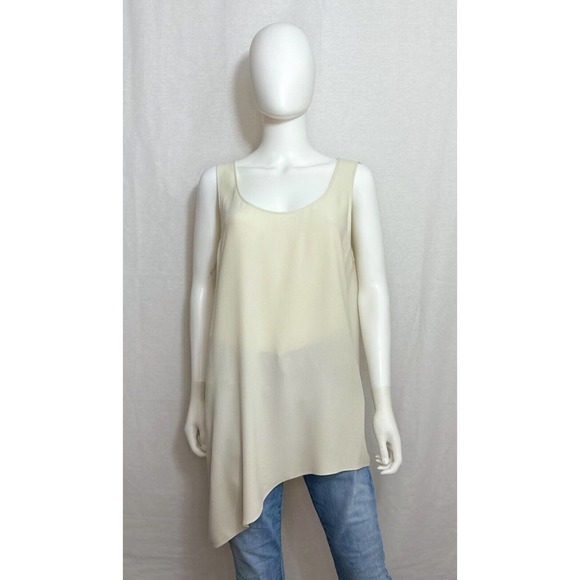 Eileen Fisher Womens Tunic Tank L Silk Ivory Scoop Neck Breathable Asymmetric - Picture 1 of 8